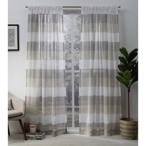 Exclusive Home Curtains Bern Natural Striped Polyester 54 In W X 84 L Rod Pocket Top Sheer Curtain Panel Set Of 2 Eh7952 02 84r Curtains Bern Natural Striped Polyester, Rod Pocket Top Curtains