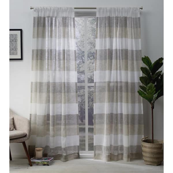 EXCLUSIVE HOME Bern Natural Stripe Sheer Rod Pocket Curtain, 54 in. W x 84 in. L (Set of 2)
