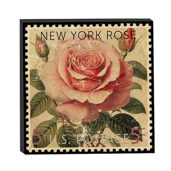 VENICE BEACH Collections New York State Flower Rose Postage Stamp by Grotto Studios 1-Piece Unframed Graphic Print Nature 20 in. x 20 in.