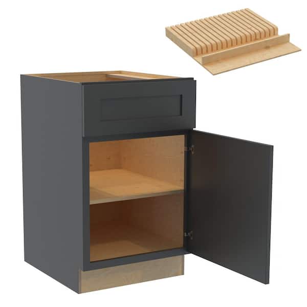 Home Decorators Collection Newport 21 in. W x 24 in. D x 34.5 in. H Assembled Plywood Base Kitchen Cabinet in Deep Onyx with Knife Block RH
