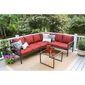 Blakely 5-Piece Aluminum Sectional Seating Set with Red Polyester Cushions