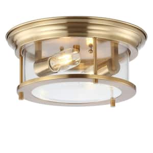 Lauren Brass Gold 13.25 in. Metal/Glass LED Flushmount