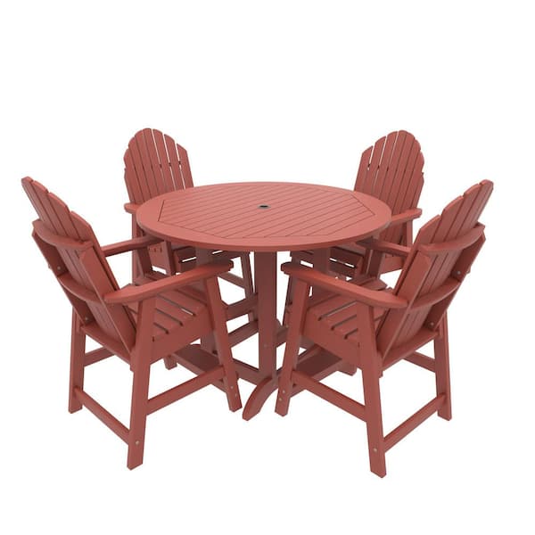Highwood Muskoka 5-Pieces Round Plastic Outdoor Rustic Red Counter Bistro Dining Set