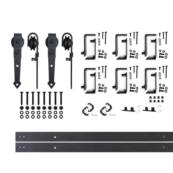 HOMACER 8 ft./96 in. Black Rustic Double Track Bypass U-Shape Sliding Barn Door Hardware Kit - Arrow Design Roller