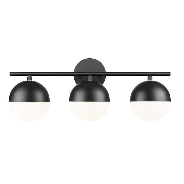 Unbranded Realm Sphere 24 in. Matte Black 3 Light Vanity Light with Matte Opal Glass Shades