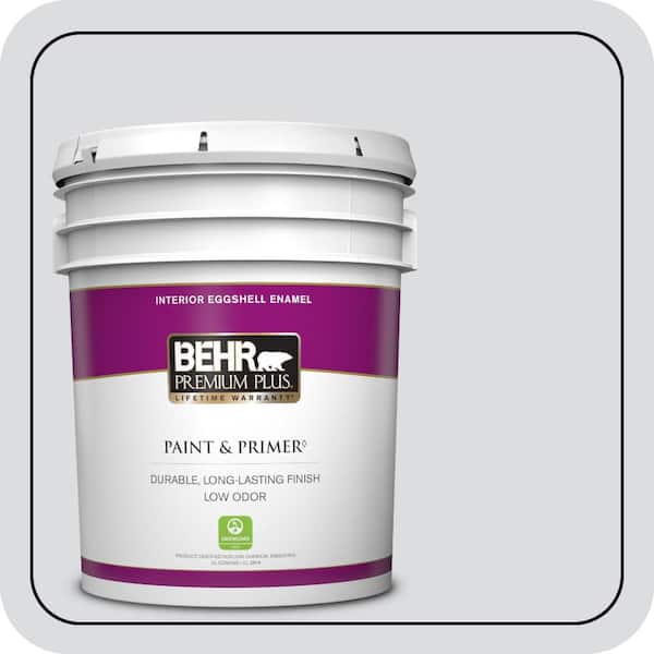 BEHR PREMIUM PLUS 5 gal. #N540-1 Script White Eggshell Enamel Low Odor Interior Paint & Primer