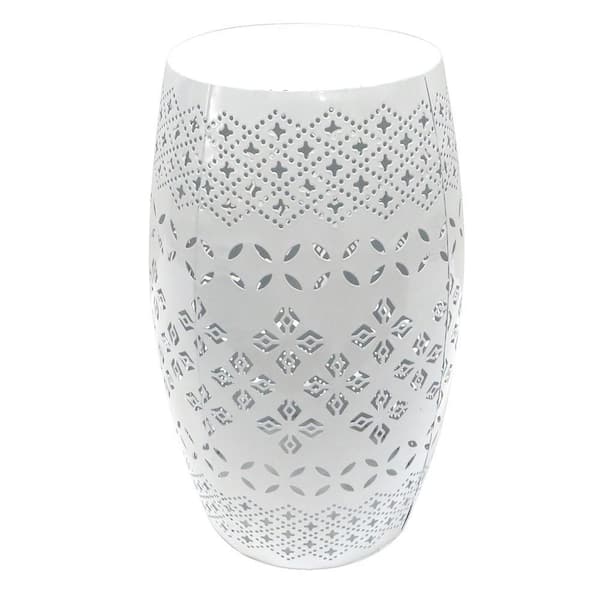 SAINT BIRCH Flora 12.4 in. White Round Iron End Table With Drum