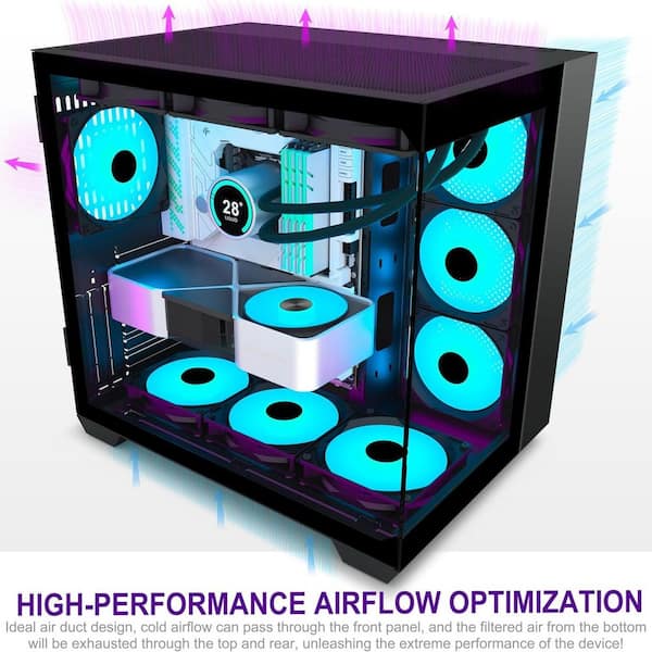 OBJLGEV ATX Mid-Tower Gaming PC Case with 270° Panoramic