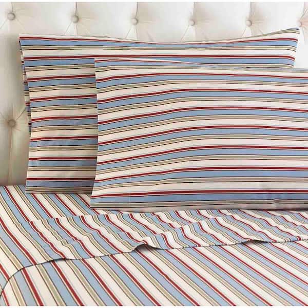 Micro Flannel 4-Piece Awning Stripe Striped King Sheet Set