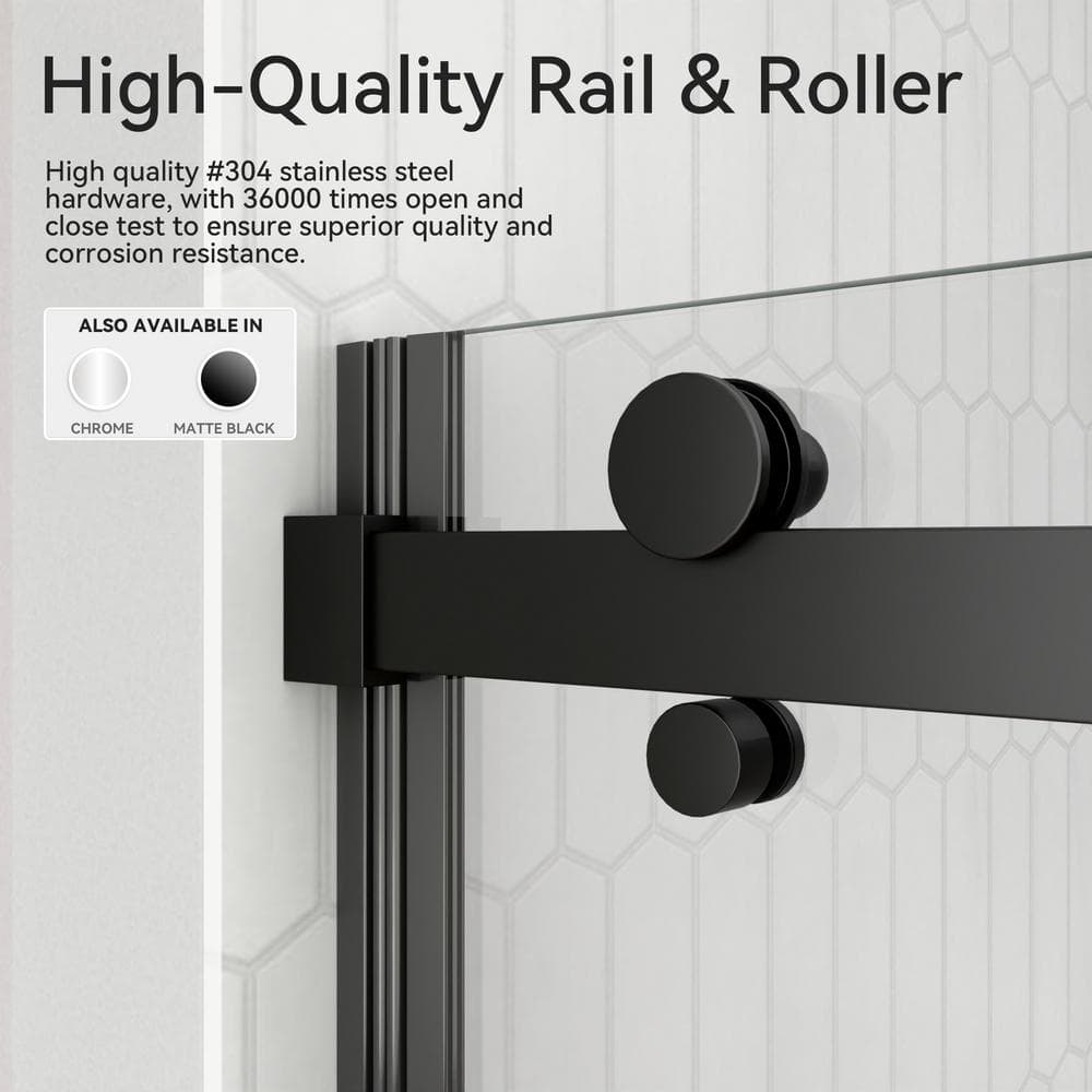 Matte Black Semi-Frameless Sliding Shower Door with Clear Glass