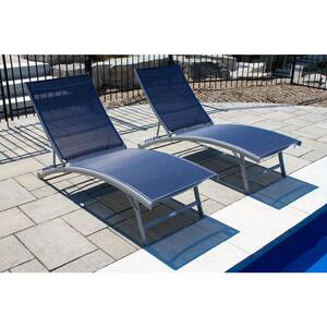 Clearwater Reclining Aluminum Outdoor Lounge Chair in Navy Steel (2-Pack)