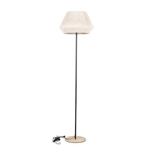 Lanier 7.08 in. W x 62.8 in. H 1-Light Black Standard Floor Lamp for Living Room with Cream Textile Thread Dome Shade