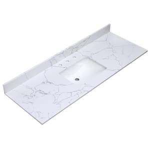 Alaski 61 in. W x 22 in. D Cultured Marble Vanity Top in Arabescato White with White Rectangular Single Sink