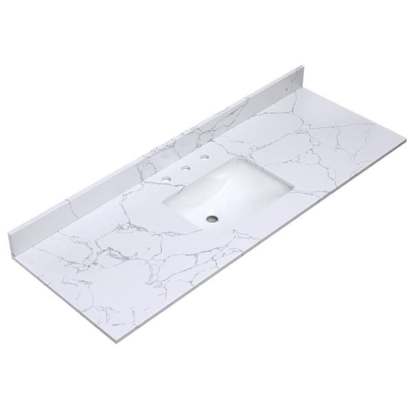 YASINU Alaski 61 in. W x 22 in. D Cultured Marble Vanity Top in Arabescato White with White Rectangular Single Sink
