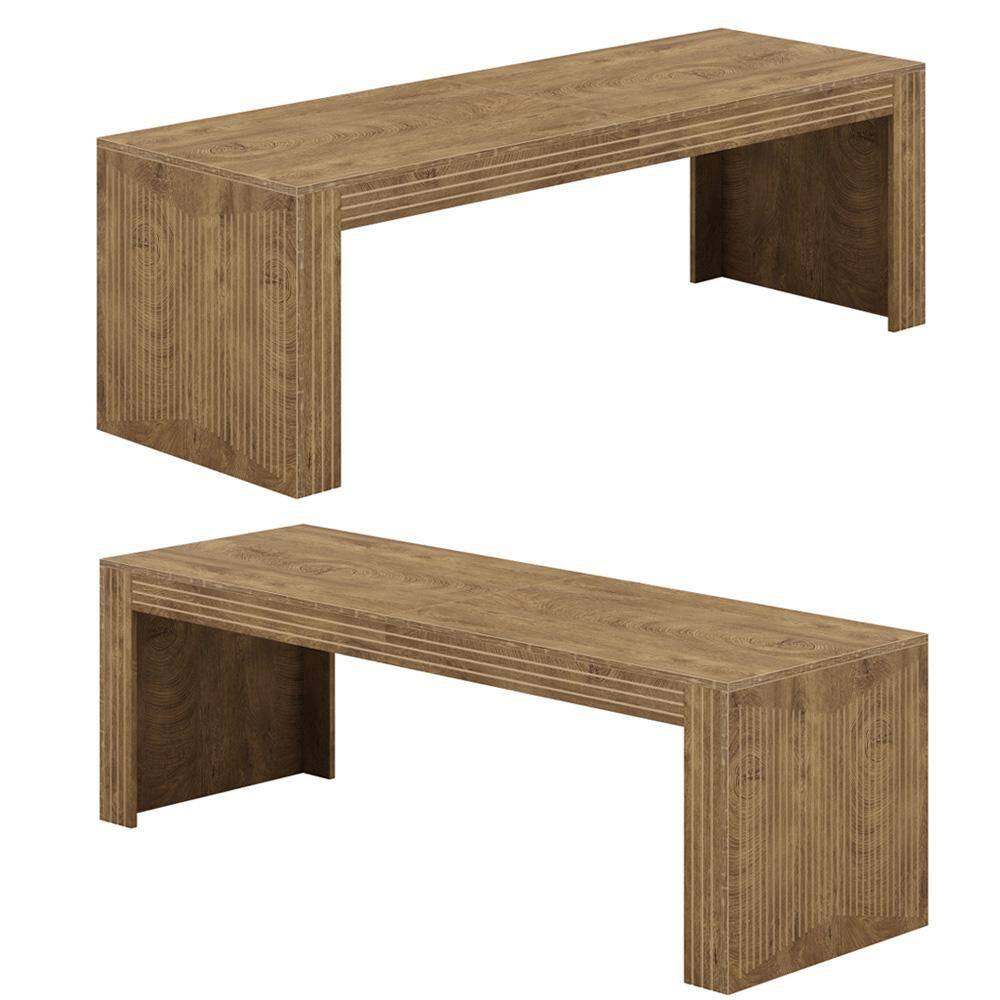 Halsey 78.7-Inch Long 2PCS Double Rectangular Light Brown Wood Farmhouse Seats 4-6 Home Pedestal Dining Table Sets of 2