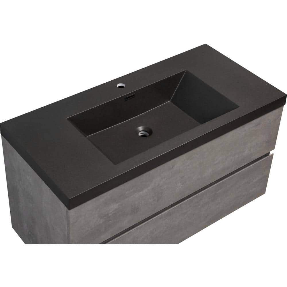 42" Gray and Black Quartz Floating Bathroom Vanity with Sink