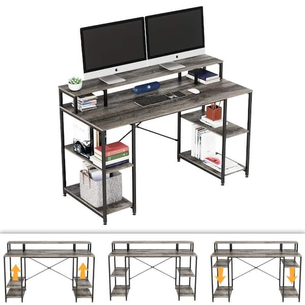 Bestier 63 in. Retro Grey Oak-Dark Computer Desk with Adjustable Storage  Shelves D226V-GRY - The Home Depot