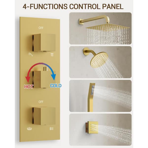 YAWWALK Thermostatic Triple Handles 8-Spray Dual Shower Head