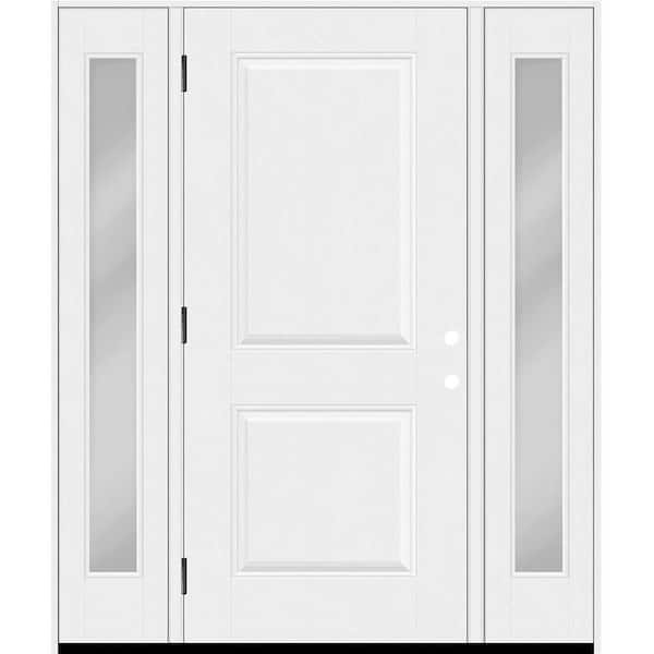 Regency 60 in. x 80 in. 2P Squaretop RHOS Unfinished White Mahogany Fiberglass Prehung Front Door w/Clear10in.SLs 4-9/16