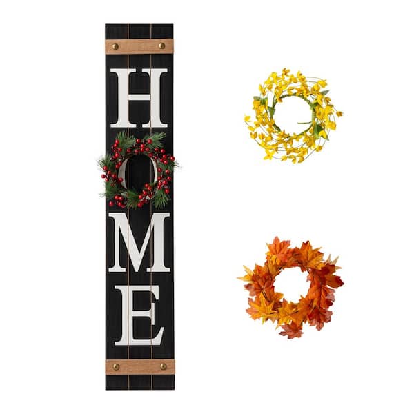 42 in. H Wooden Home Porch Sign with 3 Changable Wreathes (Spring/Fall/Christmas)