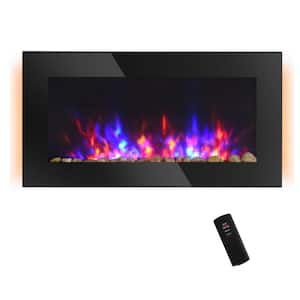 36 in. 1500W Wall Mounted Electric Fireplace with Flame Effect in Black, 7-Color Background Light and Side Light