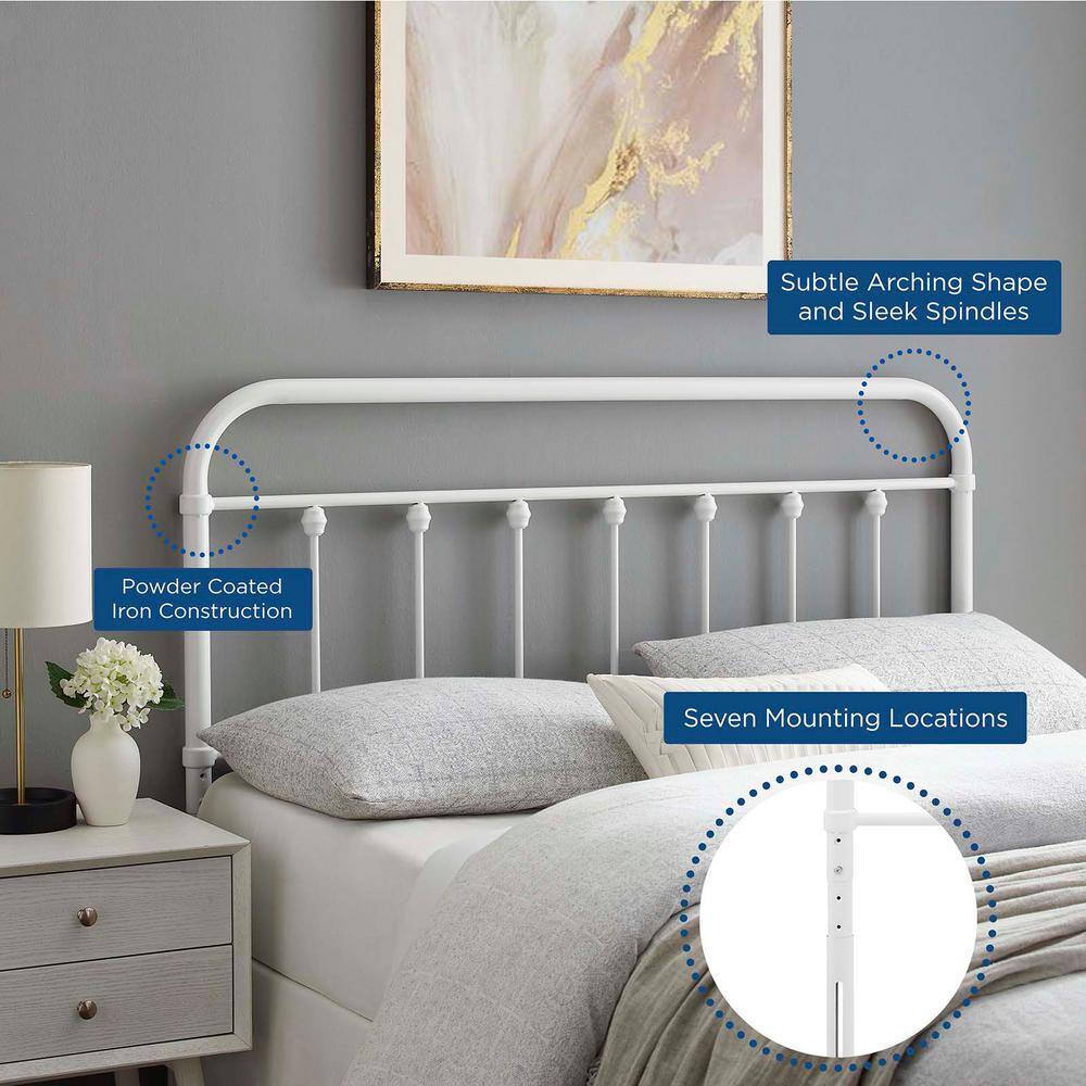 Sage White Powder-Coated Metal Queen Headboard