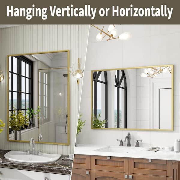 GLSLAND 30 in. W x 39 in. H Large Rectangular Metal Framed Wall Bathroom Mirror Vanity Mirror Gold