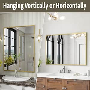 30 in. W x 39 in. H Large Rectangular Metal Framed Wall Bathroom Mirror Vanity Mirror Gold