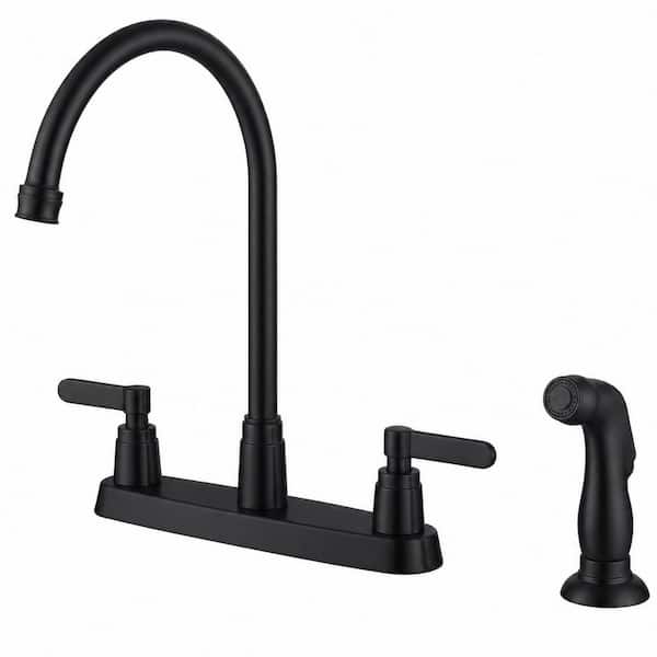 2-Handles Deck Mount 8 in. Centerset Standard Kitchen Faucet with Side Sprayer 3-Hole or 4-Hole in Matte Black