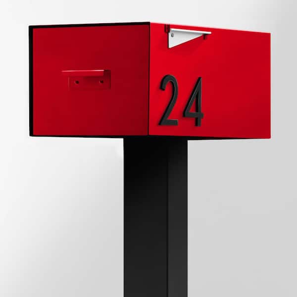 The Malone Color Series-Large Red Malone Post Mounted Mailbox with Black Post