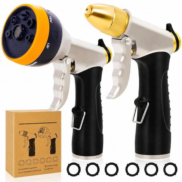 High Pressure Metal Garden Hose Sprayer Leak-Proof Heavy Duty Watering Nozzle Set Sprayer (2-Pack)