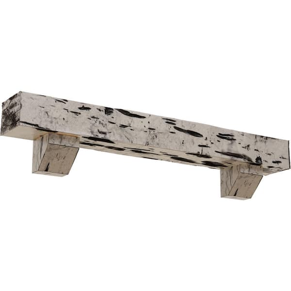Ekena Millwork 4 in. x 4 in. x 3 ft. Pecky Cypress Faux Wood Fireplace Mantel Kit with Ashford Corbels, Burnished Pine