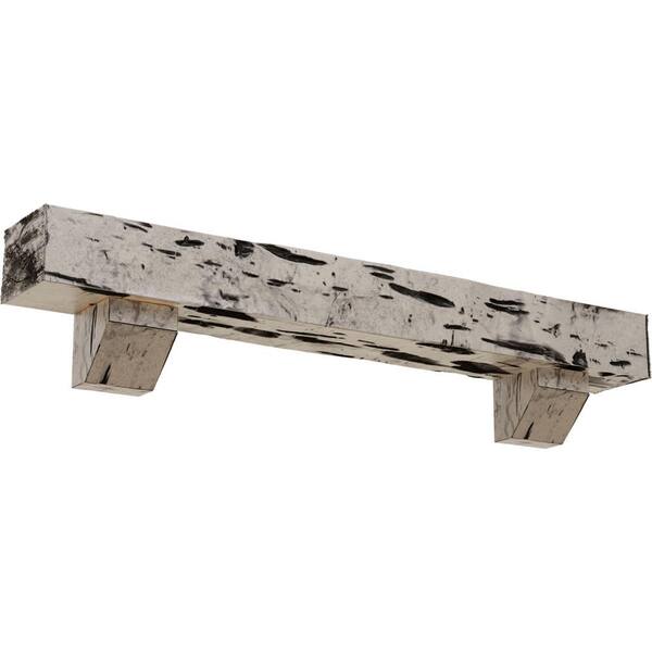 Ekena Millwork 4 in. x 6 in. x 6 ft. Pecky Cypress Faux Wood Fireplace Mantel Kit with Ashford Corbels, Burnished Pine