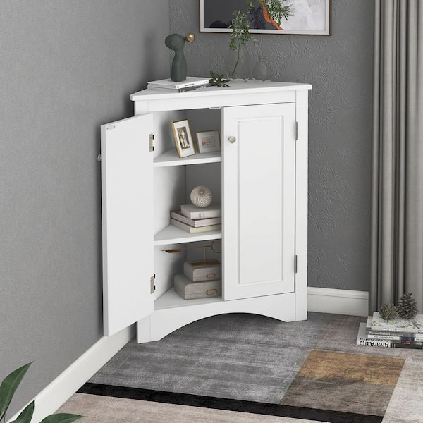 Lowest Price: Small Bathroom Storage Corner Floor Cabinet with Doors  and Shelves