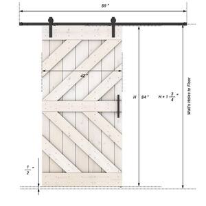 Triple KL Series 42 in. x 84 in. Fully Set Up White Finished Pine Wood Sliding Barn Door With Hardware Kit