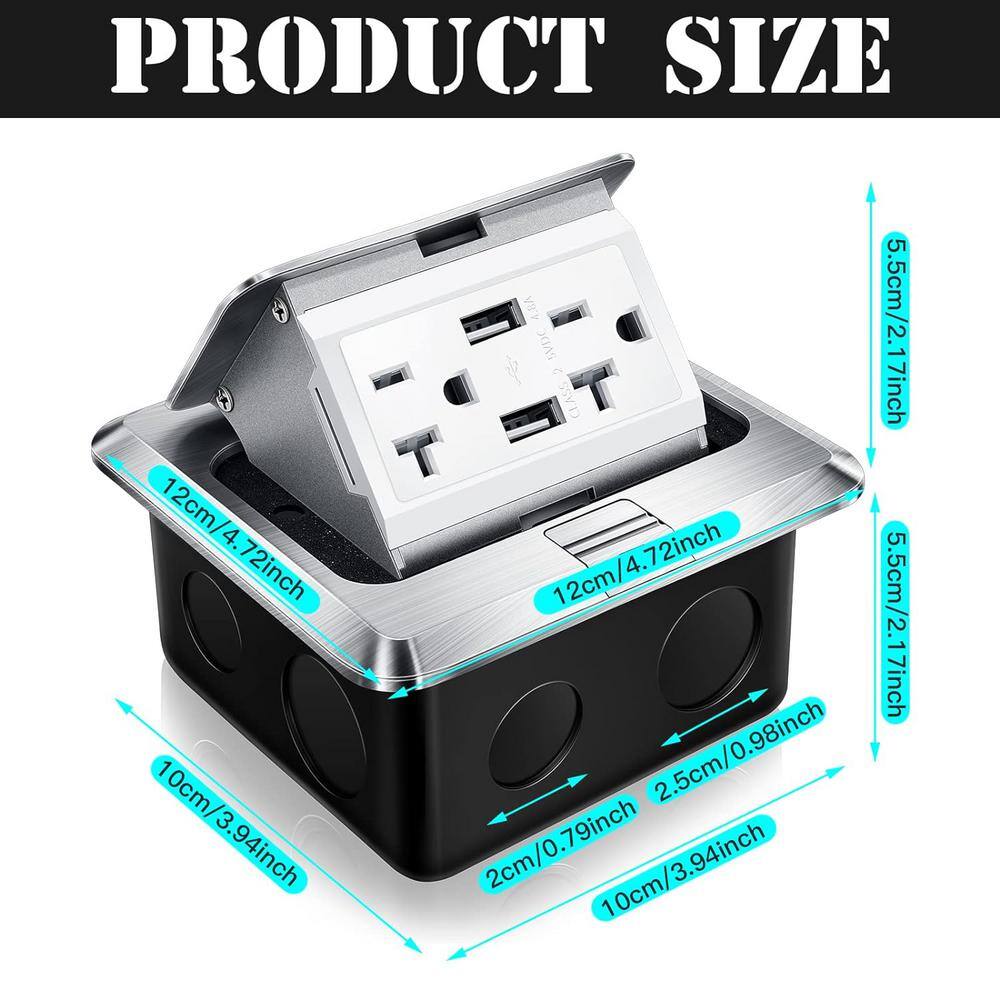 Silver 20A Tamper Resistant Pop-Up Floor Outlet Kit with USB Ports