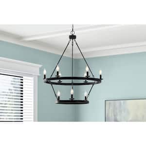 Avery Place 9-Light Matte Black 2-Tier Traditional Chandelier