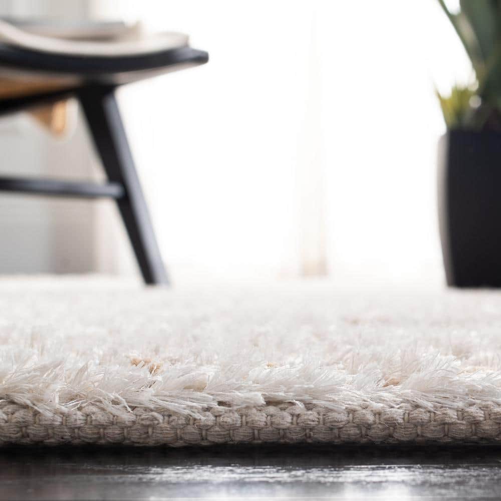 Luxe Hand-Tufted Shag Wool Blend 4' x 6' White Rectangular Rug