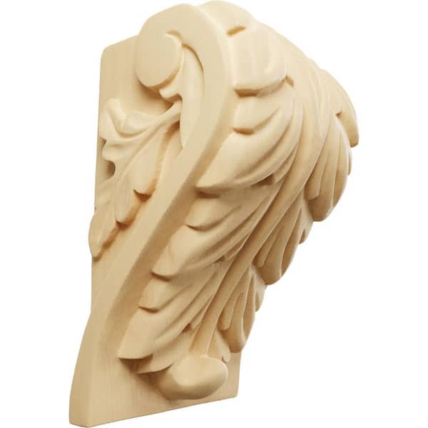 Ekena Millwork 3-1/4 in. x 3-3/4 in. x 6 in. Unfinished Wood Maple Large Acanthus Leaf Block Corbel