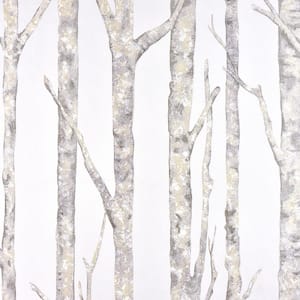 Cameron Off-White Trees Pearl Wallpaper Sample