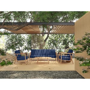 Daniele 4-Piece Teak Patio Conversatoin Deep Seating Set with Sunbrella Navy Cushions