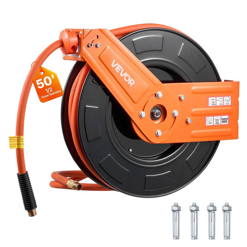 Retractable Air Hose Reel, 1/2 in. x 50 ft. Rubber Air Hose Max 300 PSI, Auto Rewind Air-Compressor Hoses Reel price history on PriceWatchPro