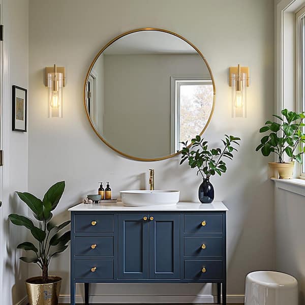 12.6in. 2-Pack 1-Light Vintage Wall Sconces with Clear Glass Cylinder Shade, Copper Indoor E26 Wall Lights for Bedroom