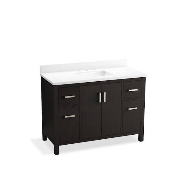 Kresla 49.02in. Single Sink Freestanding Carbon Oak Bath Vanity with White Quartz Top Assembled