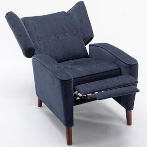 Button Tufted Navy Chenille Wingback Pushback Recliner with Adjustable Backrest, Solid Wood Legs