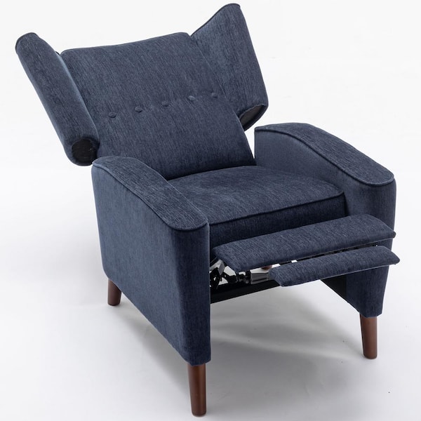 Merax Button Tufted Navy Chenille Wingback Pushback Recliner with Adjustable Backrest, Solid Wood Legs