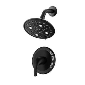5-Spray Patterns with 2.2 GPM 6 in. Wall Mount Shower System Pressure Balancing Fixed Shower Head in Matte Black