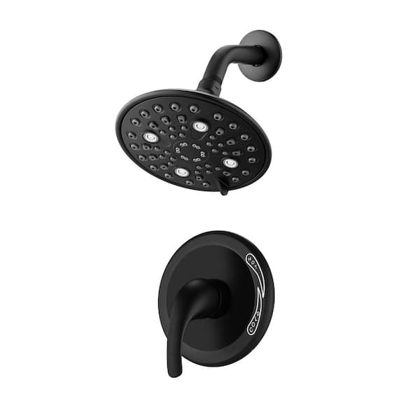 Miscool Linda 5-Spray Patterns 6 in. Wall Mount Rain Fixed Shower Head in Matte Black