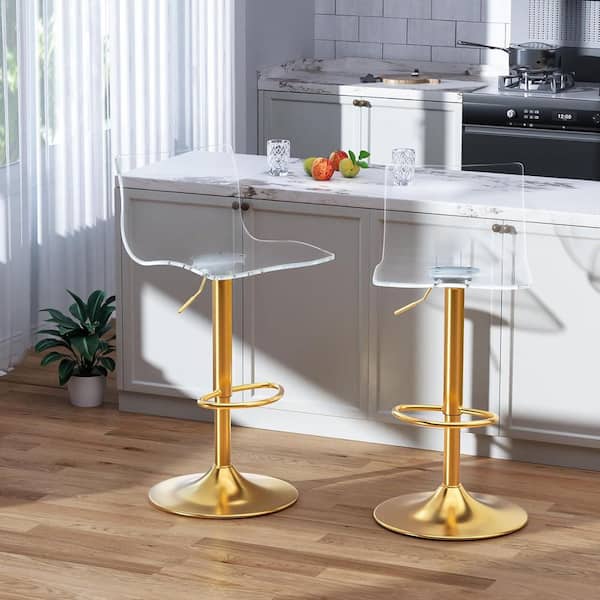 Modern 31.5~ 39. 8in. H Adjustable Height Gold High Back Metal Frame Bar Stools Set of 2
