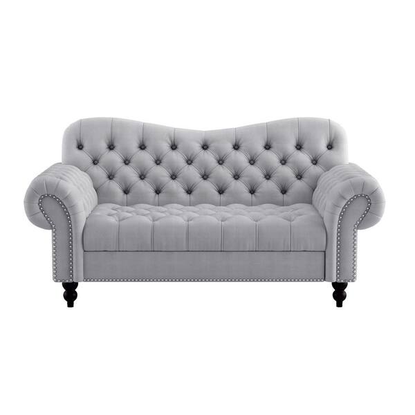 EVERGLADE HOME Desboro 72.5 in. W Rolled Arm Velvet Straight Love Seat in Light Gray